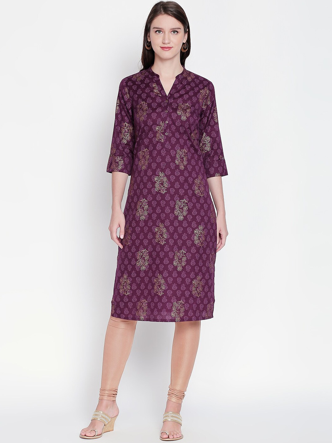 

RANGMANCH BY PANTALOONS Women Purple Printed Straight Kurta