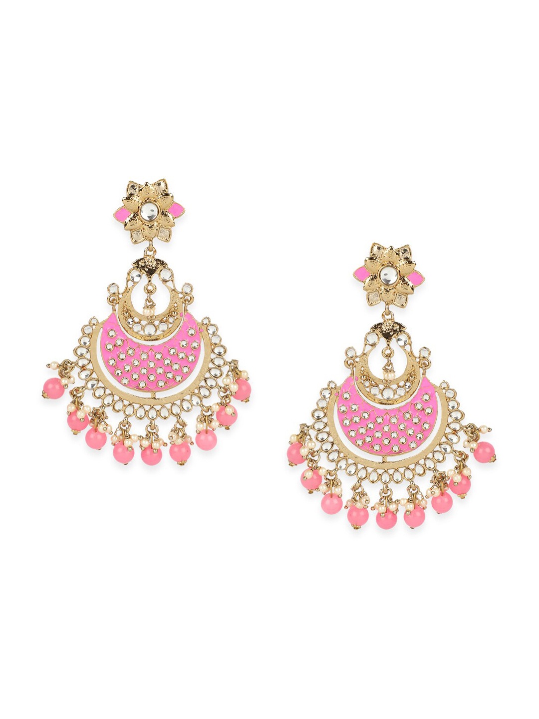 ANIKAS CREATION Pink & Gold-Plated Meenakari Classic Chandbalis