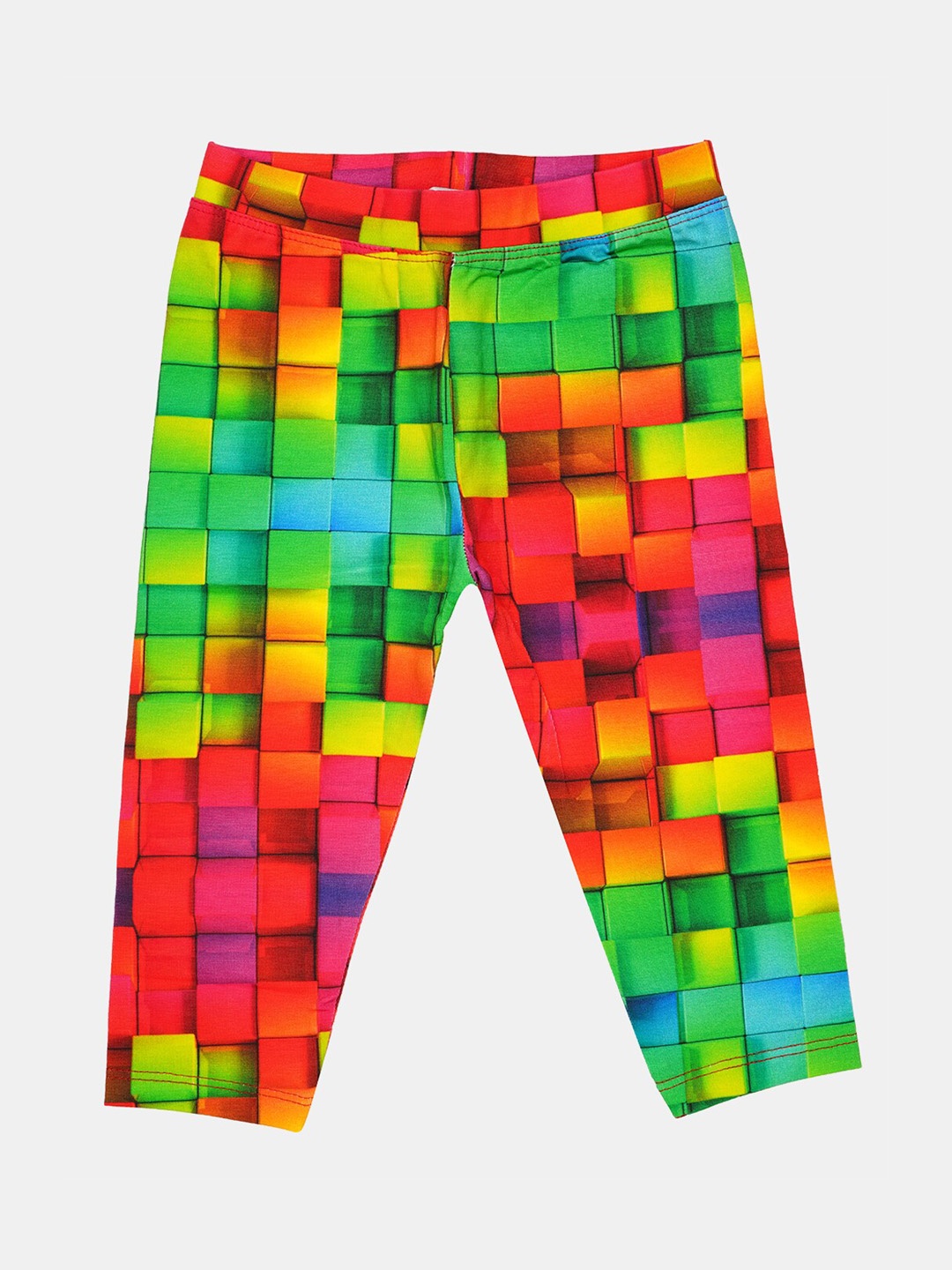 

OHMS Girls Green & Pink Digital Printed Three-Fourth Length Leggings