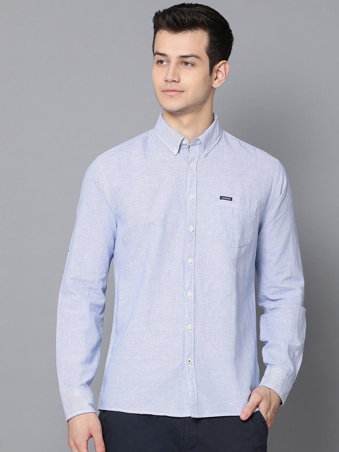 

LINDBERGH Men Blue & White Slim Fit Striped Casual Shirt