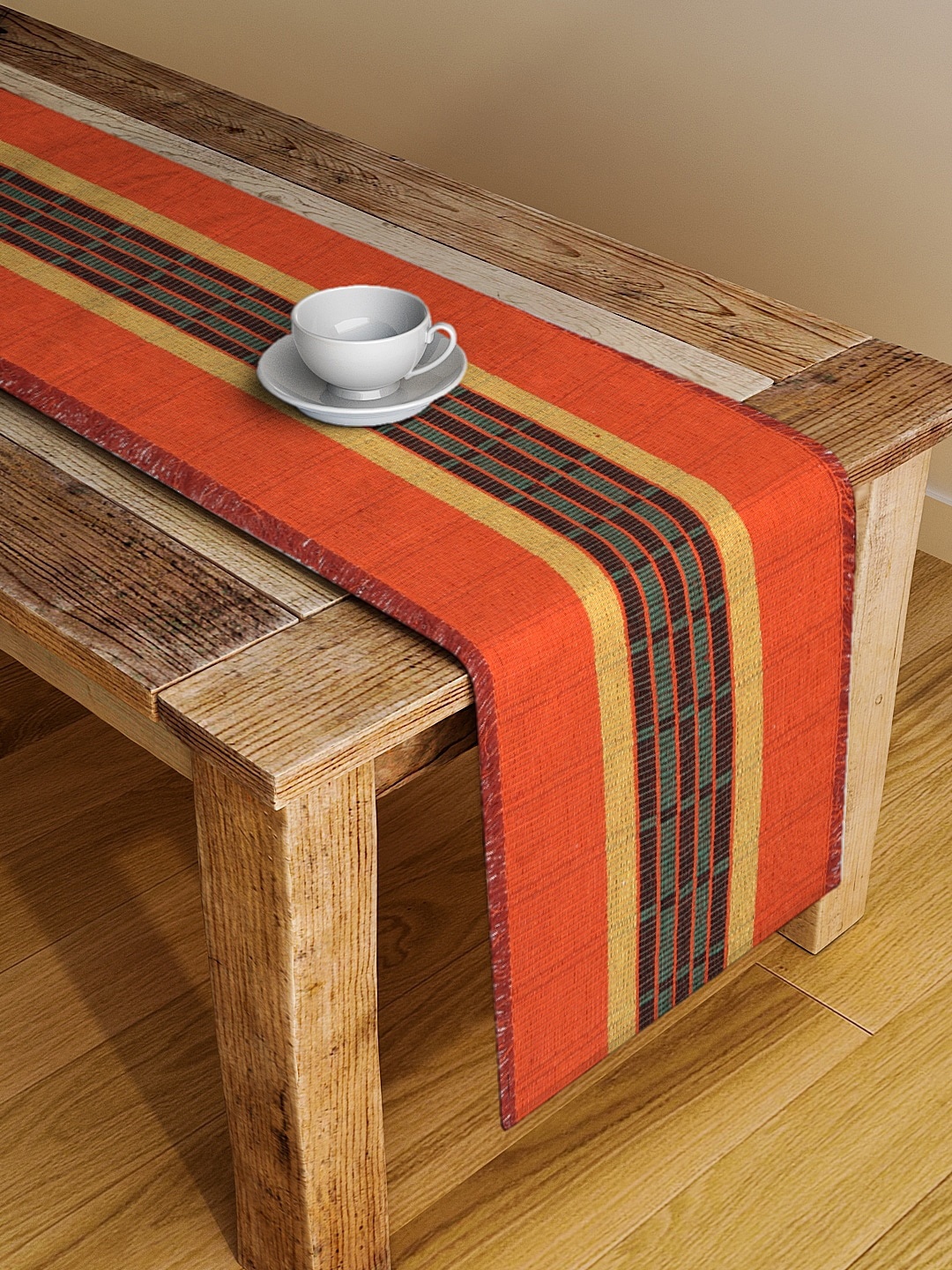 

KLOTTHE Orange & Yellow Striped Hand-Tufted Table Runner