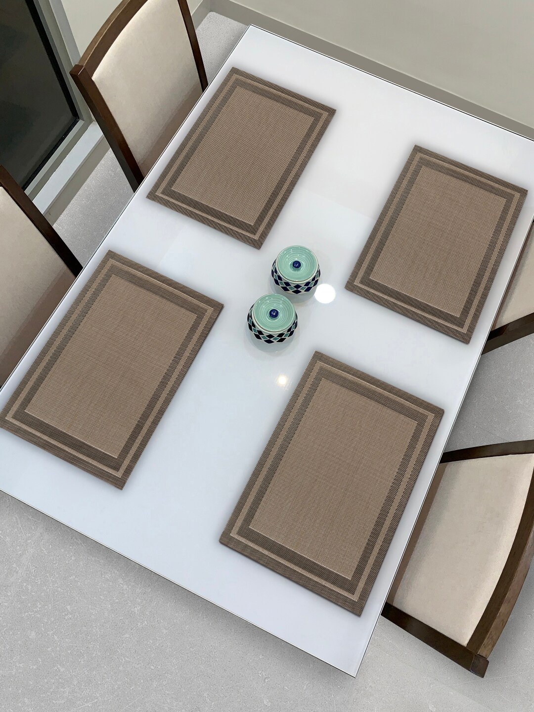 HOKIPO Set Of 4 Brown Textured & Colourblocked Washable Table Placemats