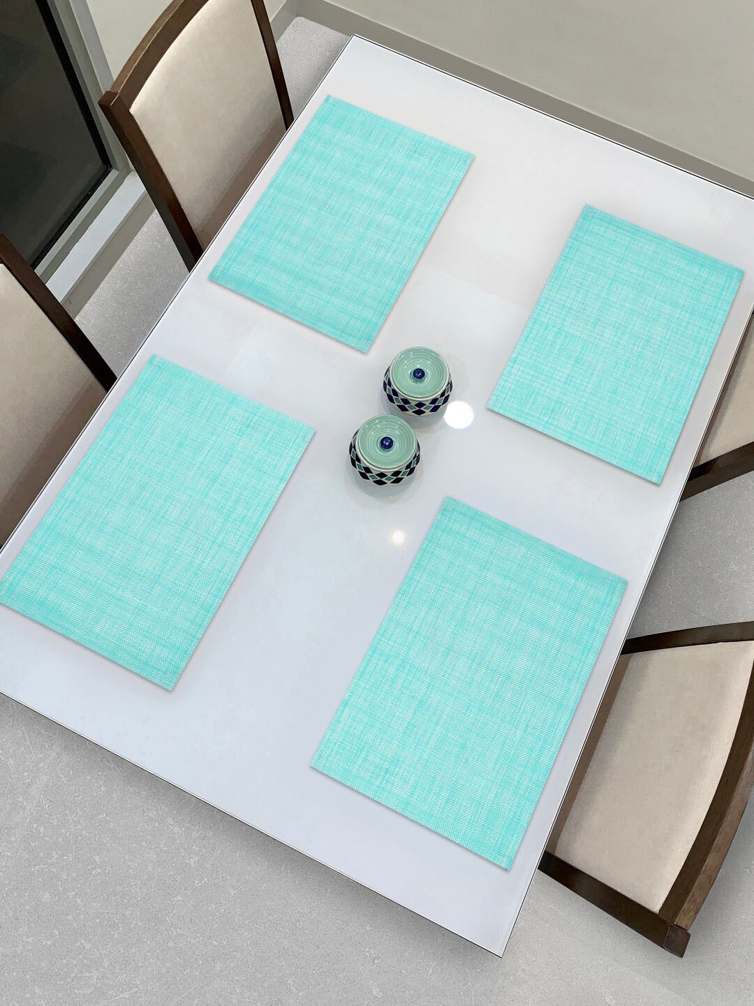 

HOKIPO Set Of 4 Turquoise Blue Solid Heat Resistant Table Placemats