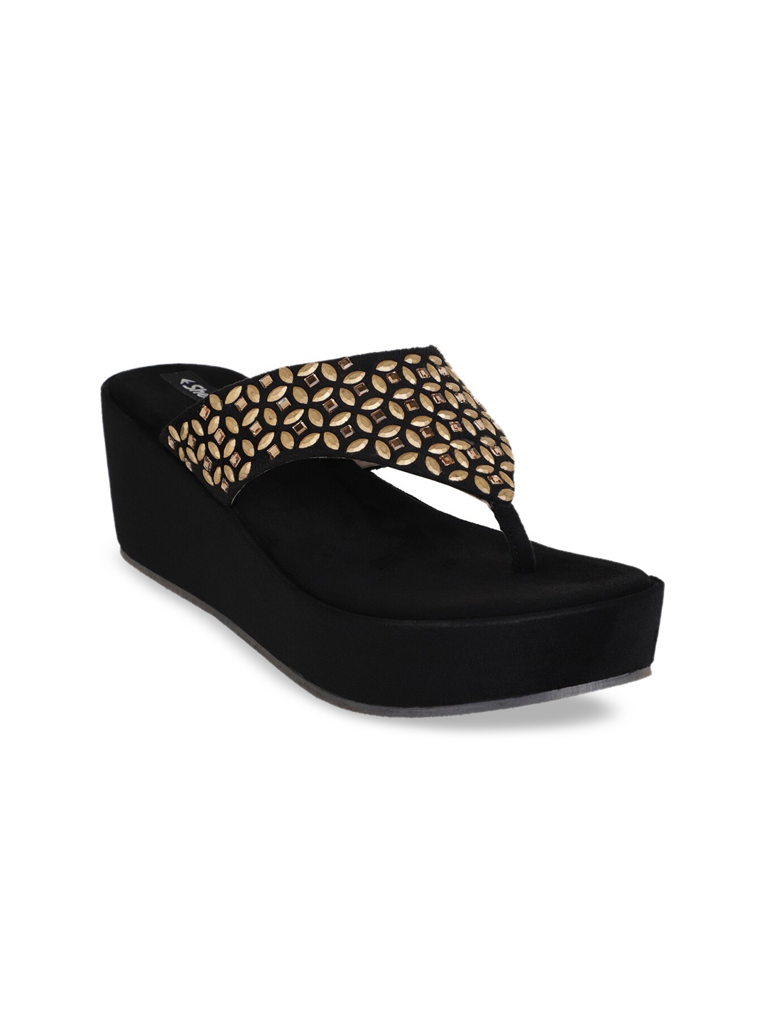 

SHUZ TOUCH Women Black & Gold-Toned Embellished Heels