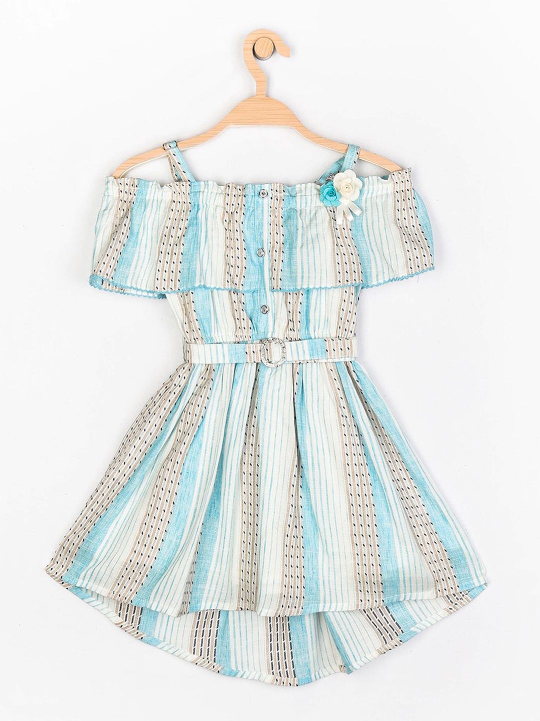 

Peppermint Girls Blue & Off-White Striped Fit and Flare Dress