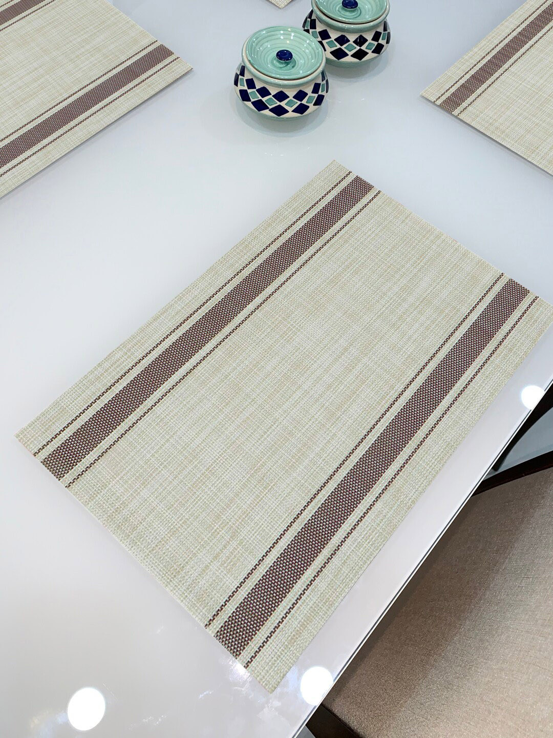 

HOKIPO Set Of 4 Brown & Green Printed Heat Resistant Table Placemats