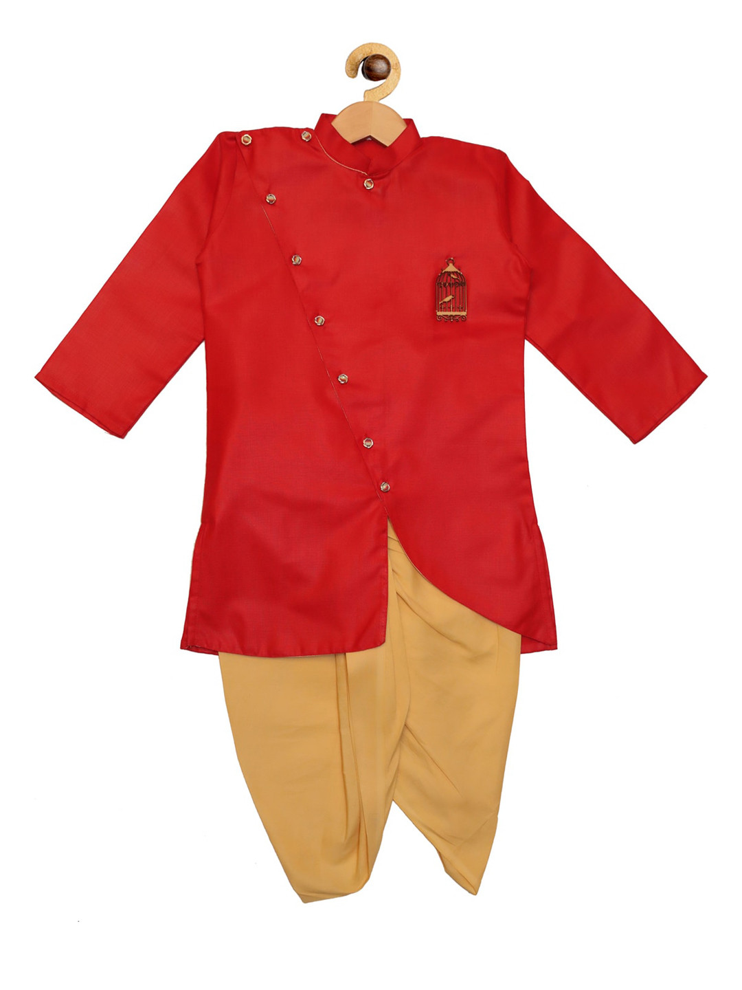 

SOULFULLY INDIAN Boys Red & Gold Solid Kurta with Dhoti Pants