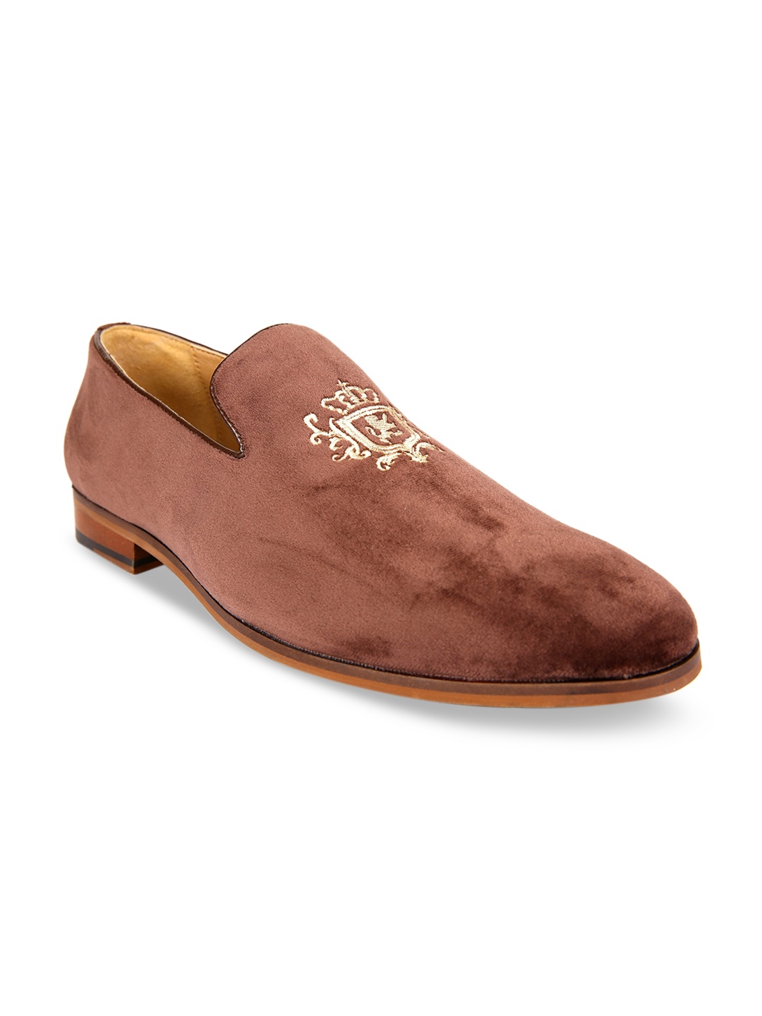 

San Frissco Men Brown Velvet Printed Loafers