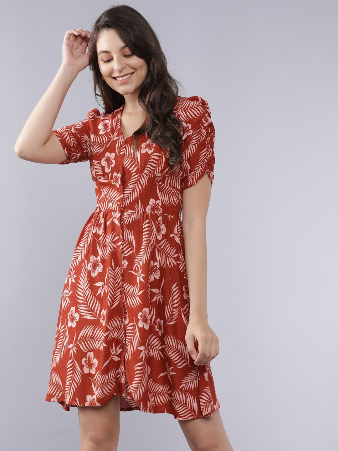 

Tokyo Talkies Women Brown Printed A-Line Dress