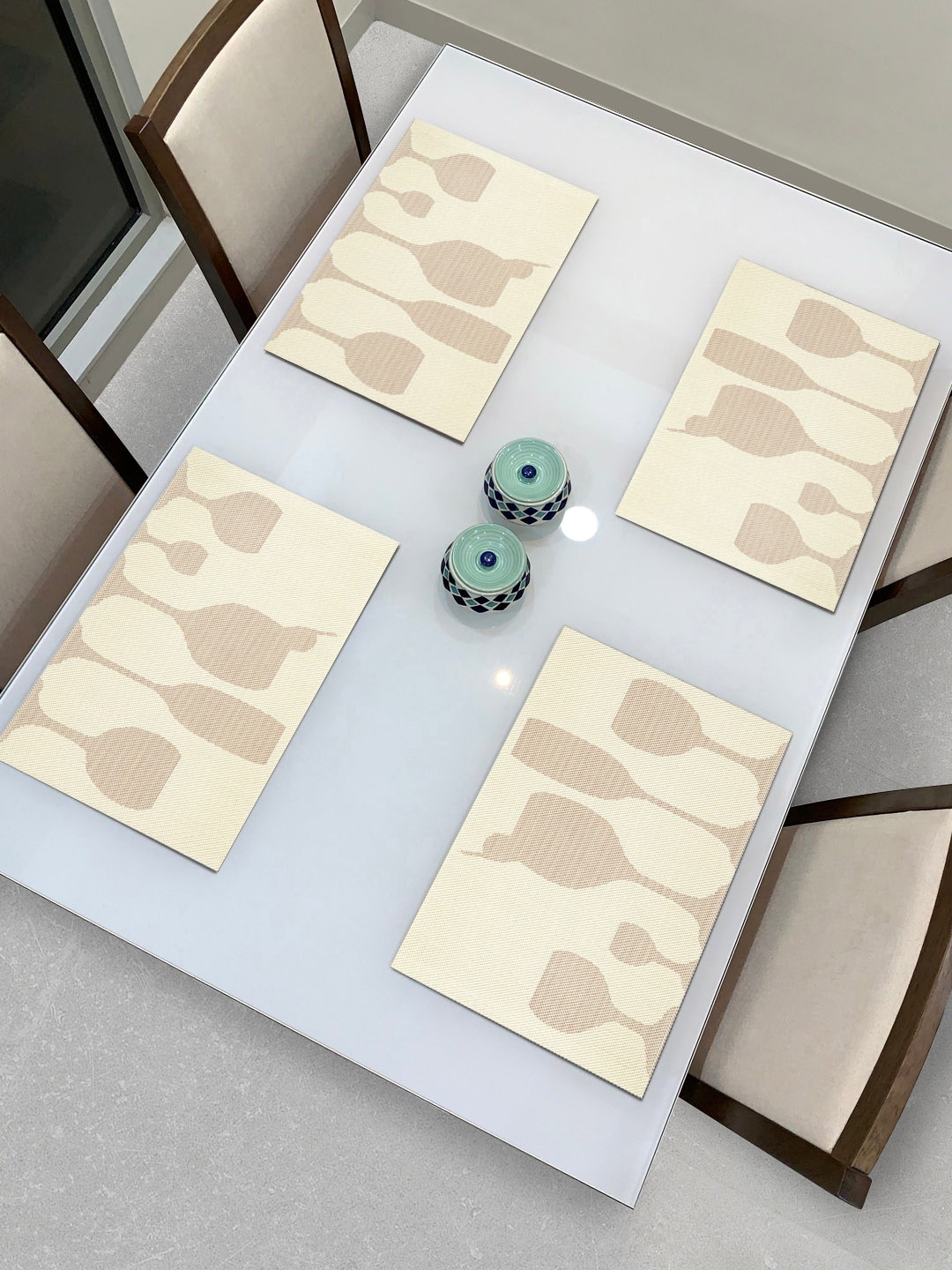 

HOKIPO Set Of 4 Cream-Coloured & Brown Printed Washable Table Placemats