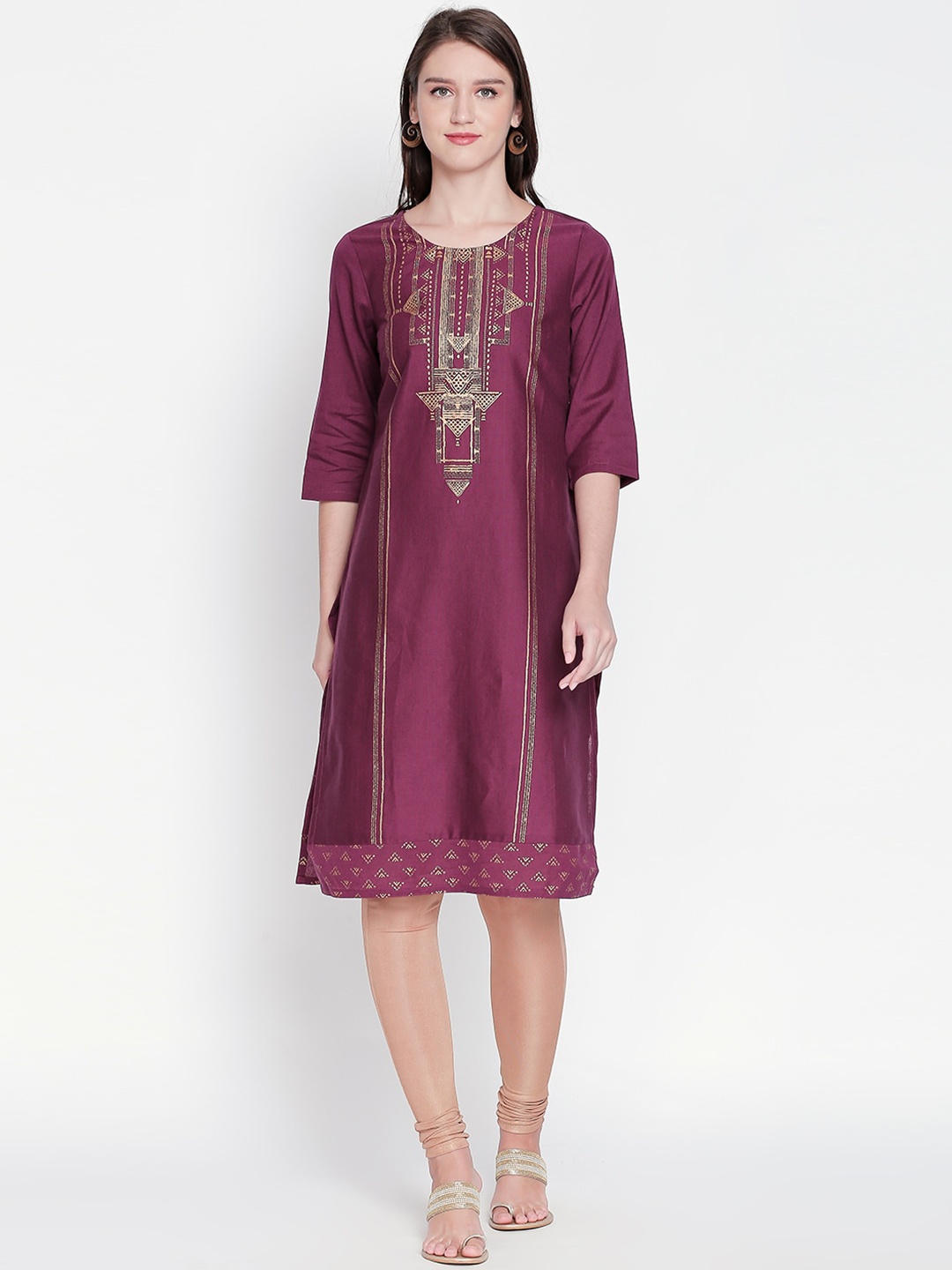 

RANGMANCH BY PANTALOONS Women Purple Printed Straight Kurta