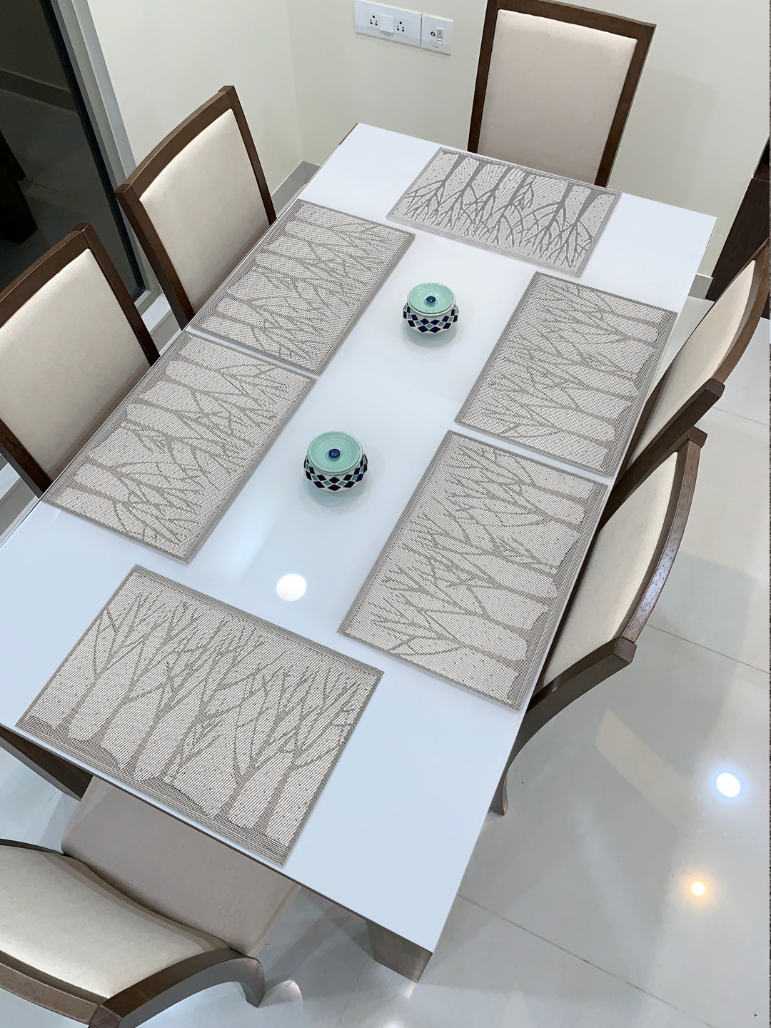 HOKIPO Set Of 6 Grey & White Striped Washable Table Placemats