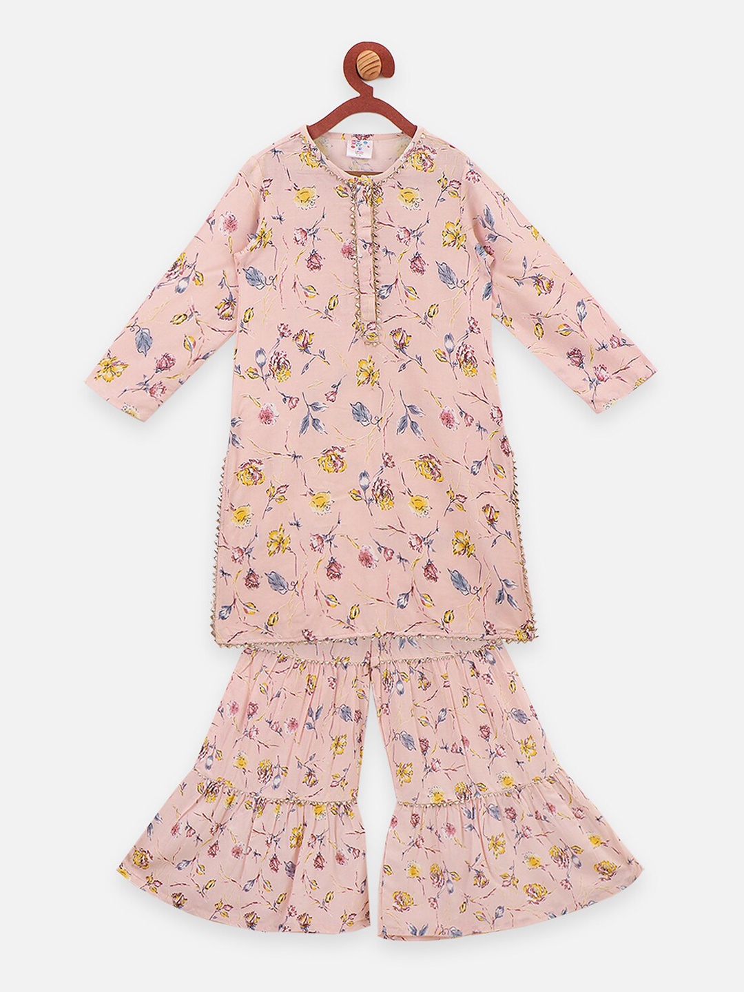

LilPicks Girls Pink & Blue Floral Printed Kurta with Sharara