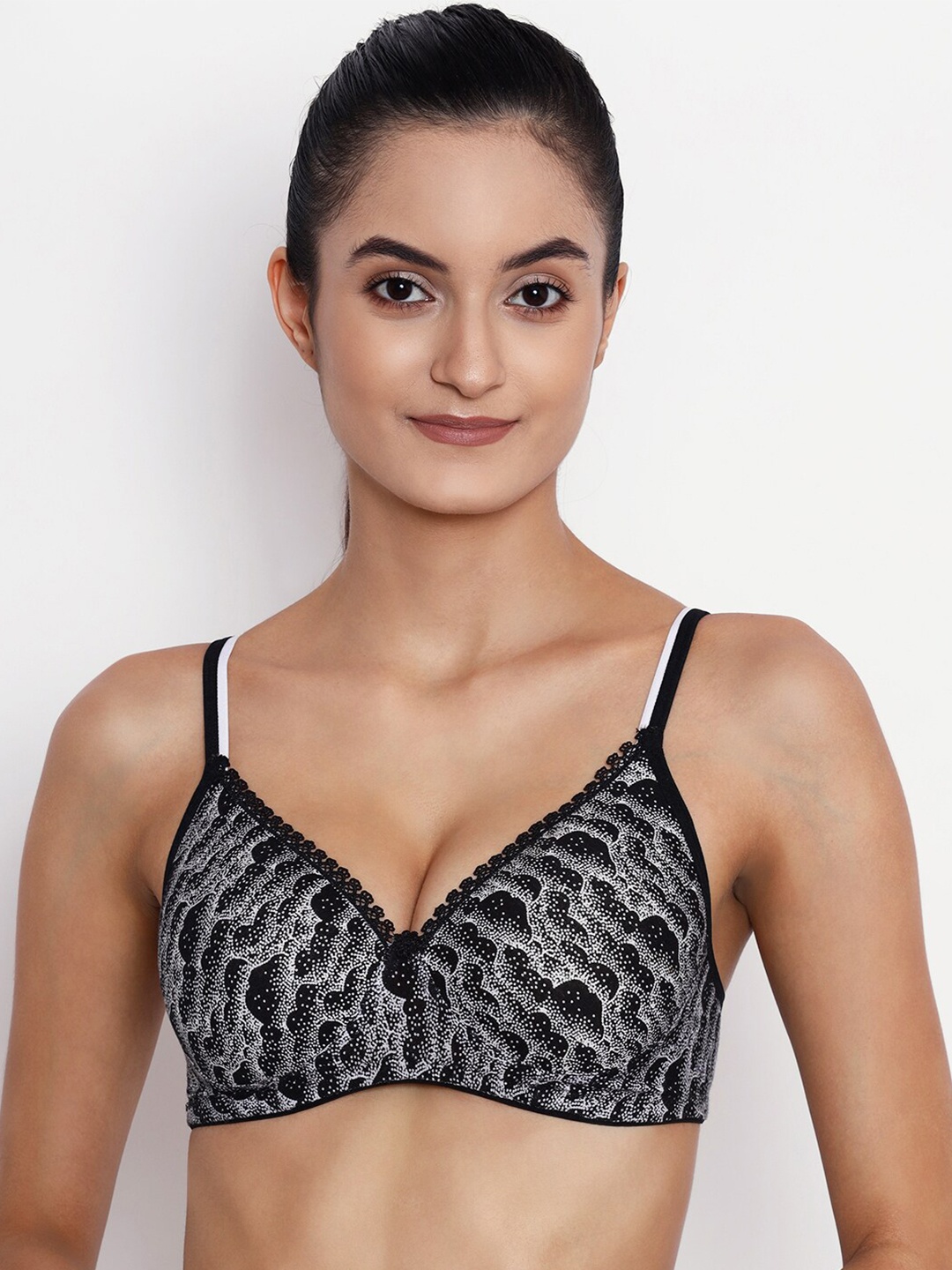 

ABELINO Black & Grey Printed Non-Wired Lightly Padded T-shirt Bra FIZABLACK01