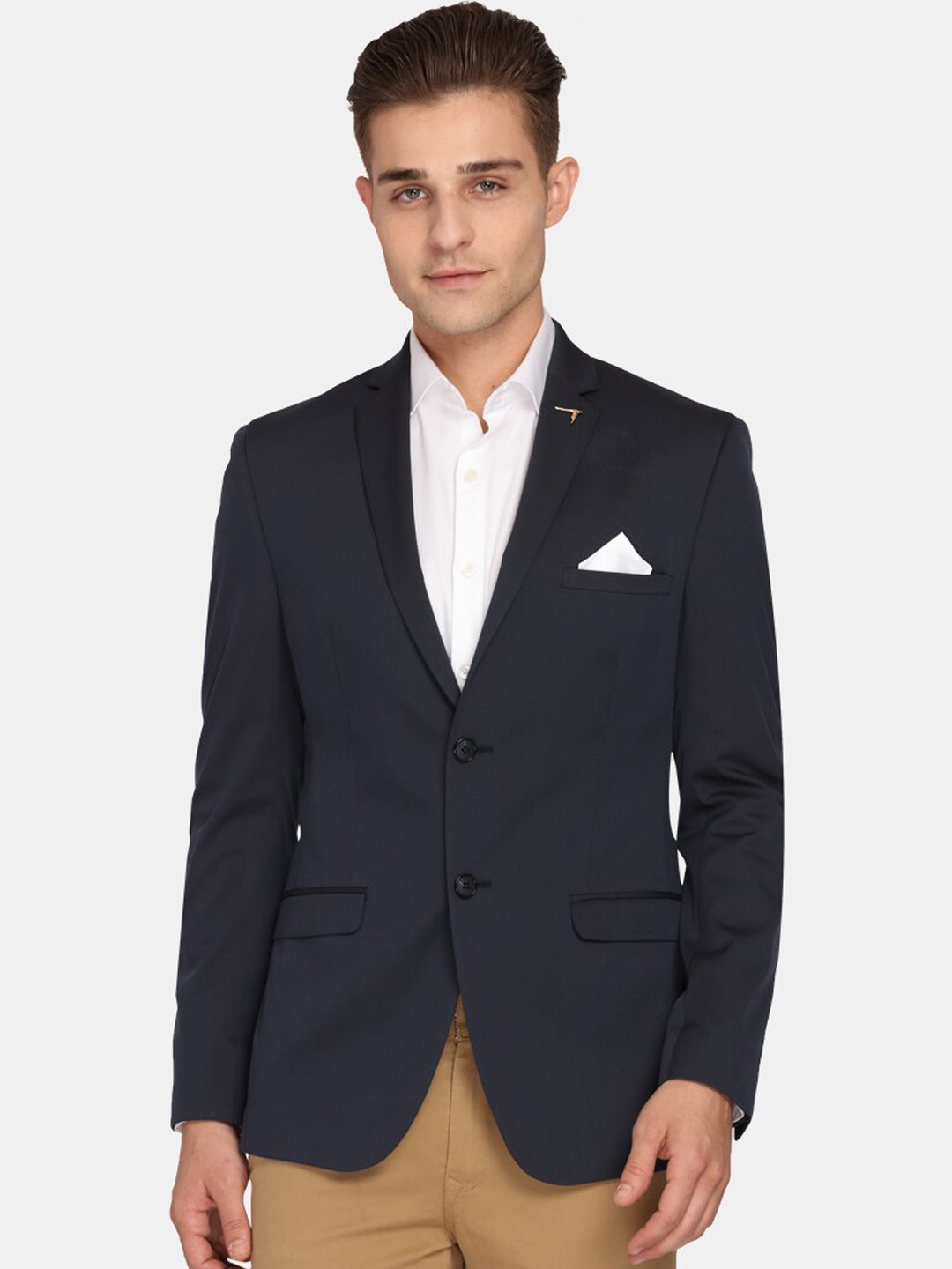 

Theme Men Blue Solid Super Slim-Fit Single-Breasted Casual Blazer