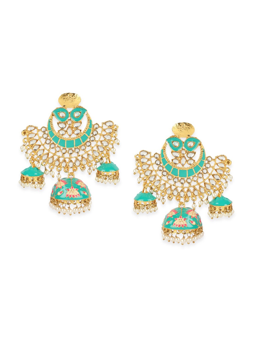 

ANIKAS CREATION Green Gold Plated Meenakari Classic Jhumkas