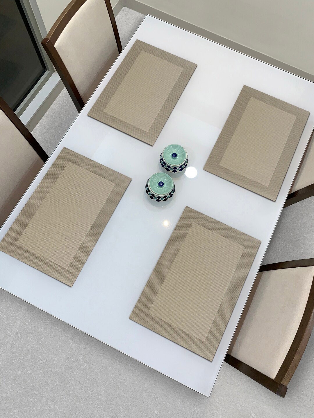 HOKIPO Set Of 4 Beige Textured & Colourblocked Heat Resistant Table Placemats