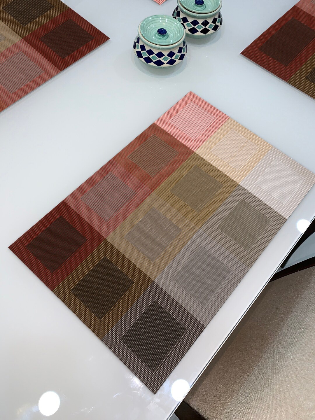

HOKIPO Set of 4 Red & Grey Geometric Patterned Reversible Table Mats, Pink