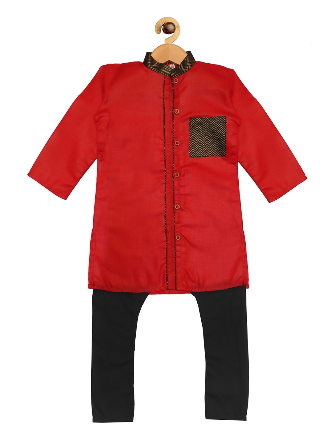 

SOULFULLY INDIAN Boys Red & Black Solid Kurta with Pyjamas
