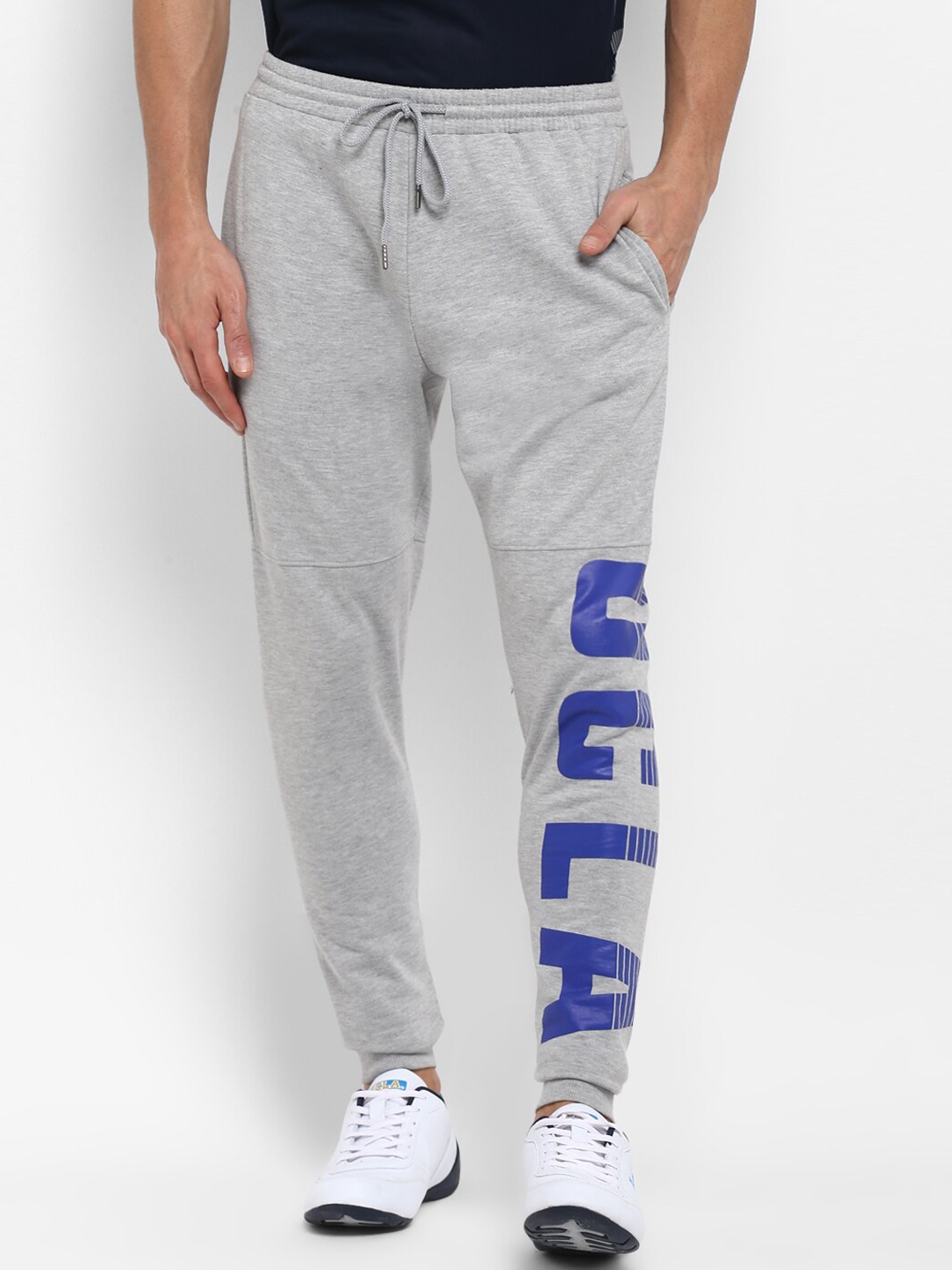 

UCLA Men Grey Melange Printed Straight-Fit Joggers