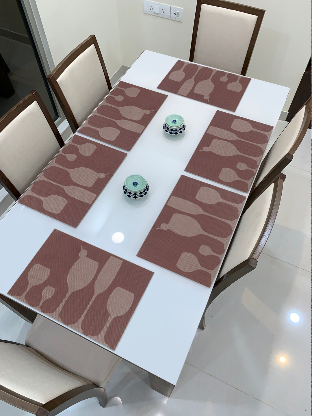 

HOKIPO Set Of 6 Brown & White Printed Washable Table Placemats