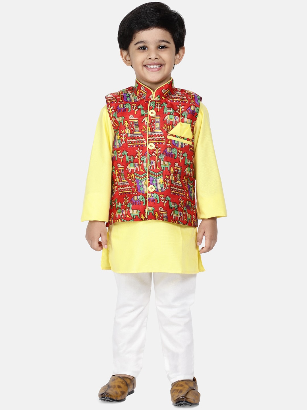 

BownBee Boys Red & Green Printed Kurta with Pyjamas