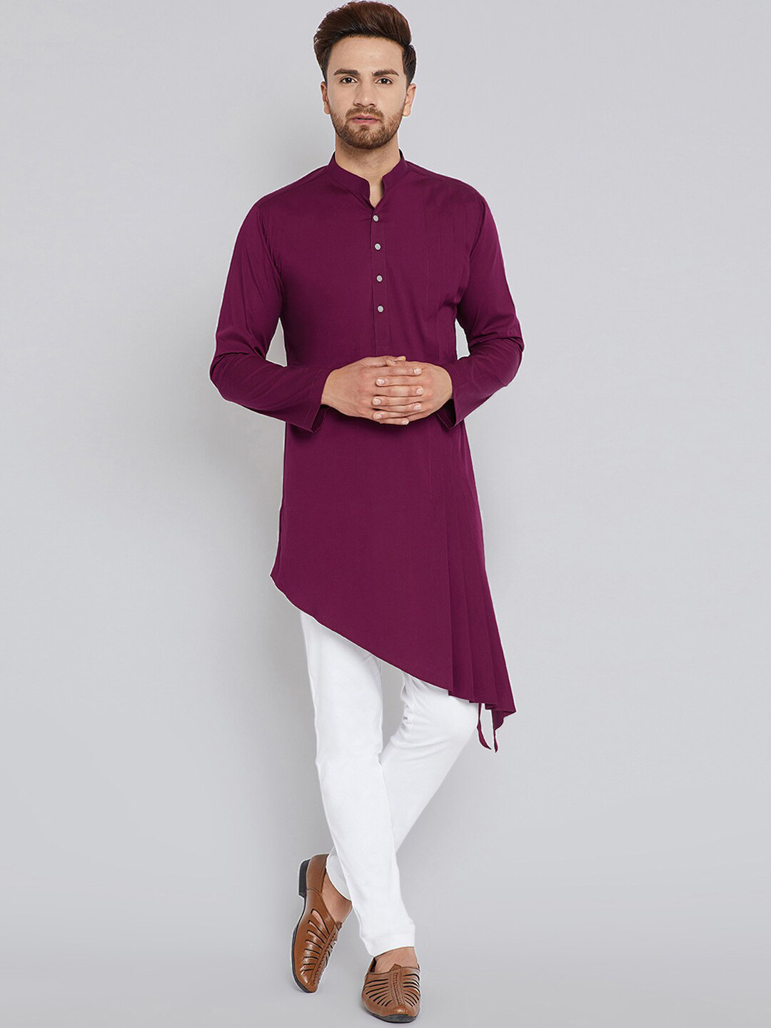 

See Designs Men Purple Solid A-Line Kurta