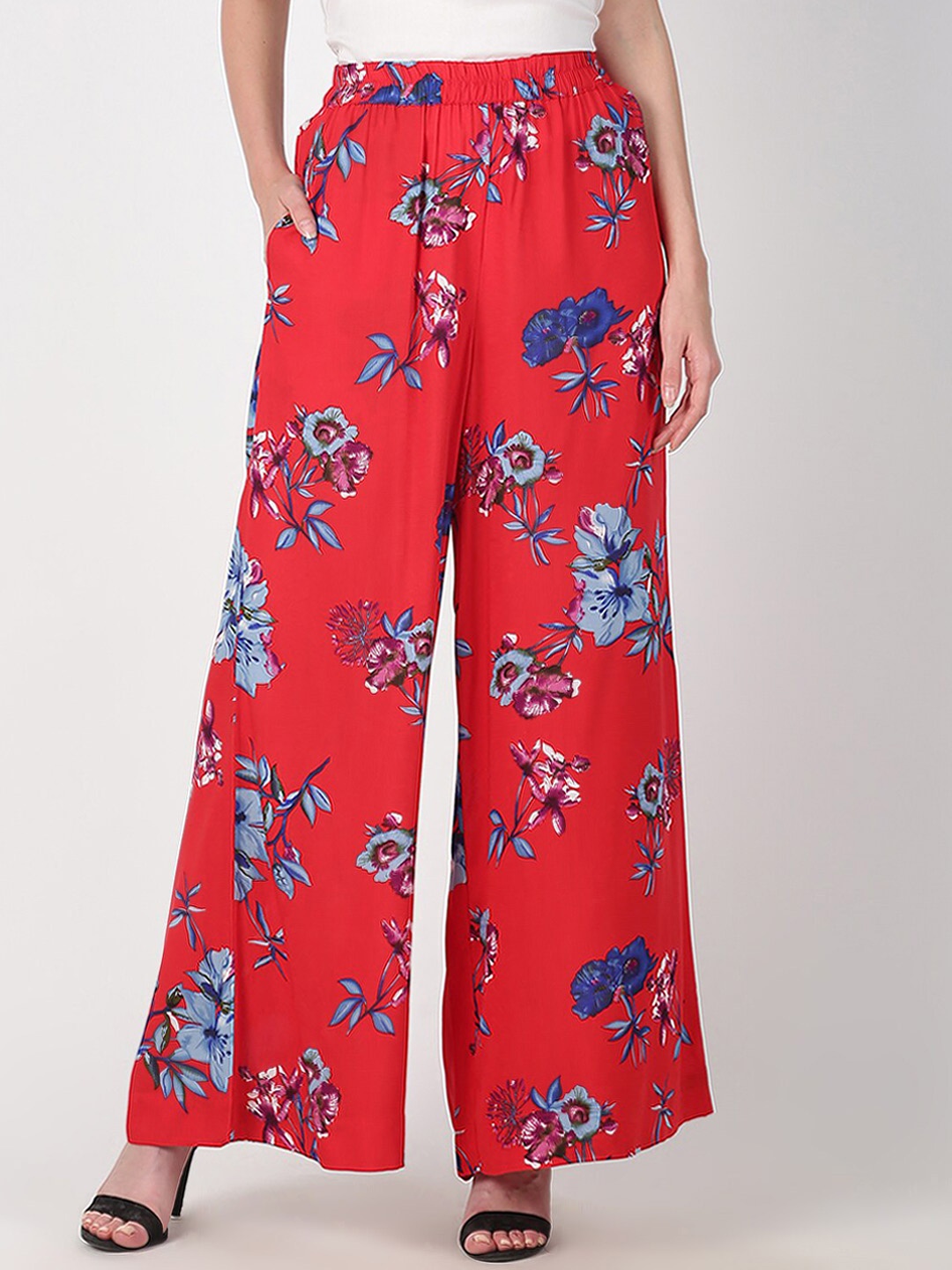 Saffron Threads Women Red & Blue Printed Straight Palazzos