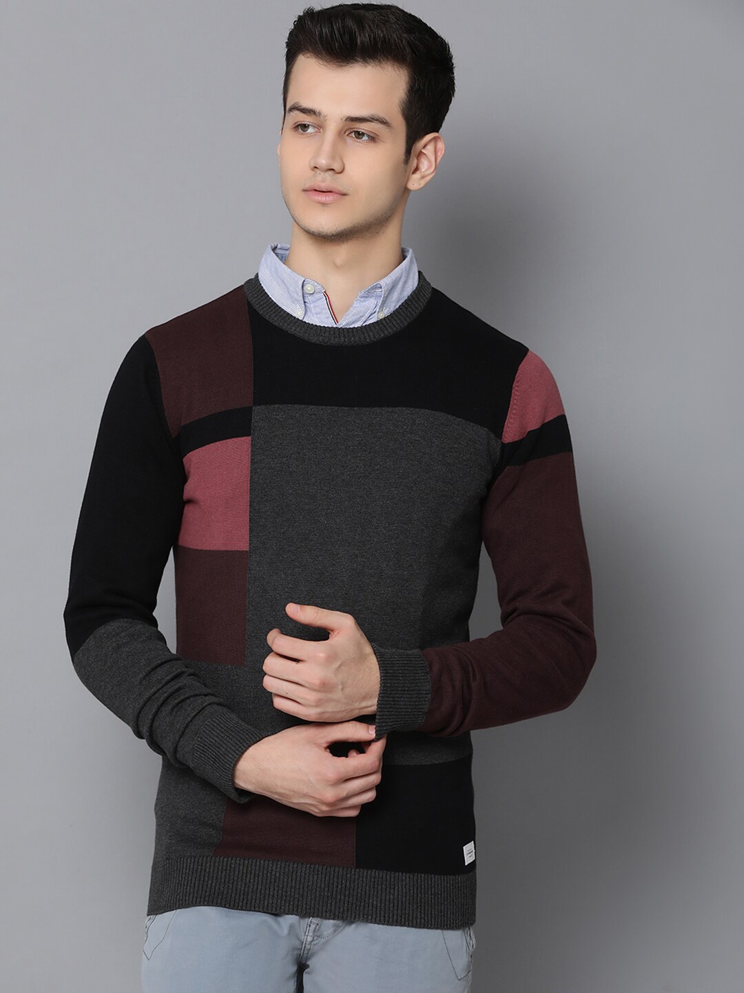 

LINDBERGH Men Purple & Black Colourblocked Sweatshirt