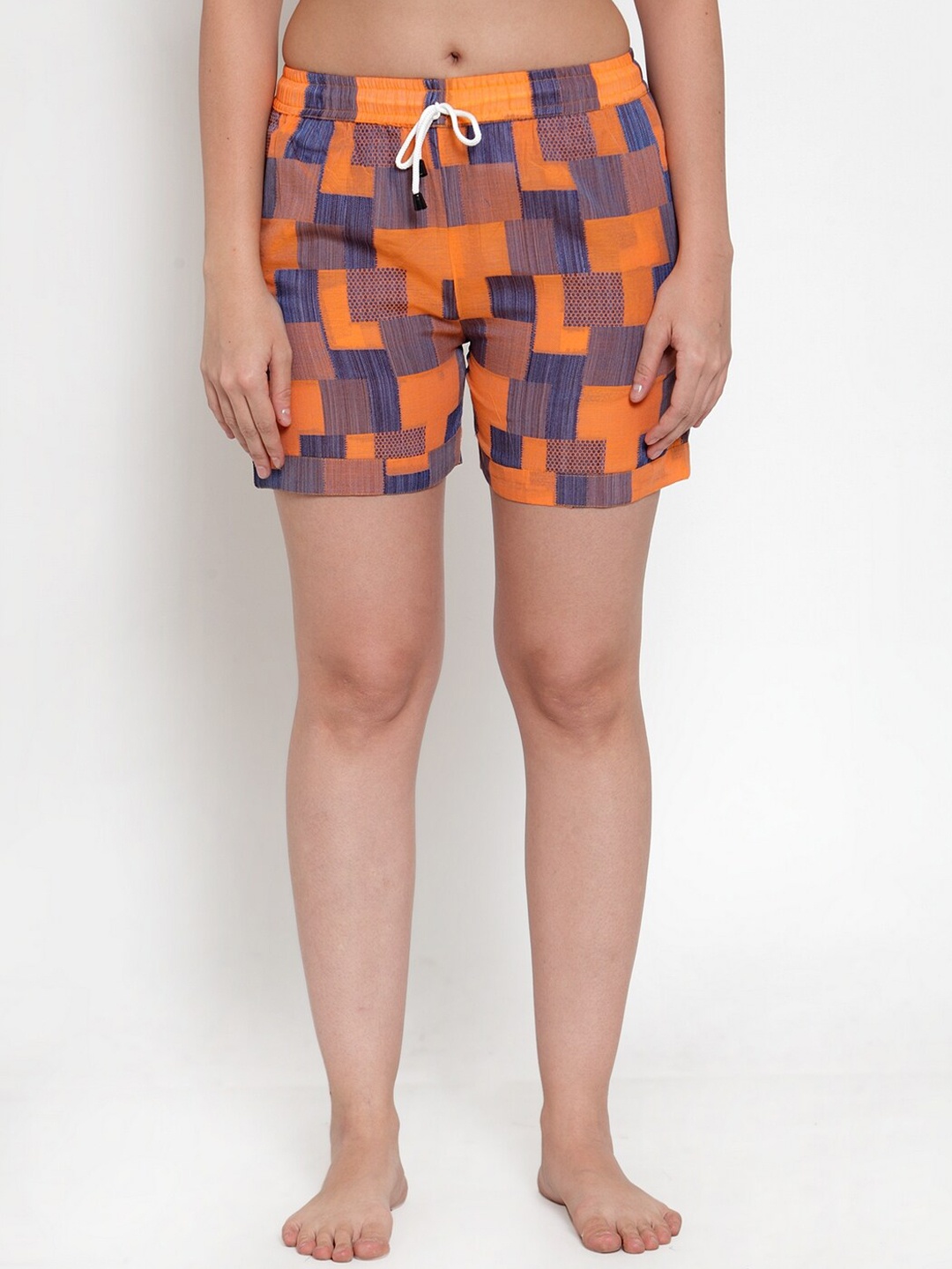 

Secret Wish Women Orange & Checked Lounge Shorts SC-SH-030-139