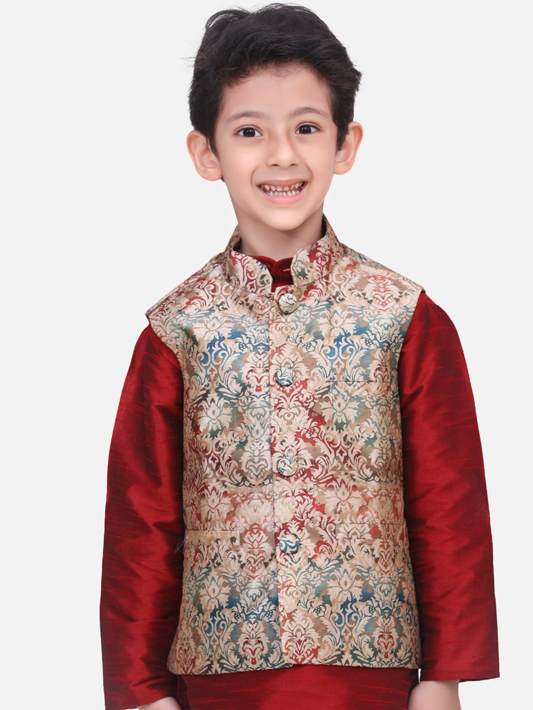 

LilPicks Boys Beige Printed Nehru Jacket