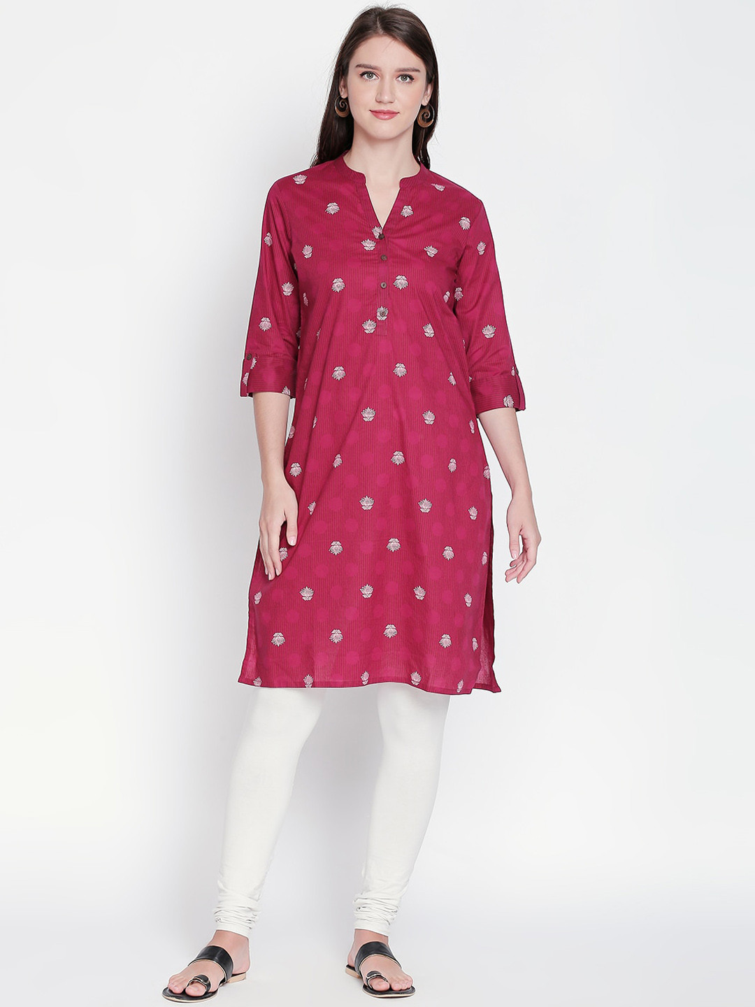 

RANGMANCH BY PANTALOONS Women Burgundy Printed Straight Kurta