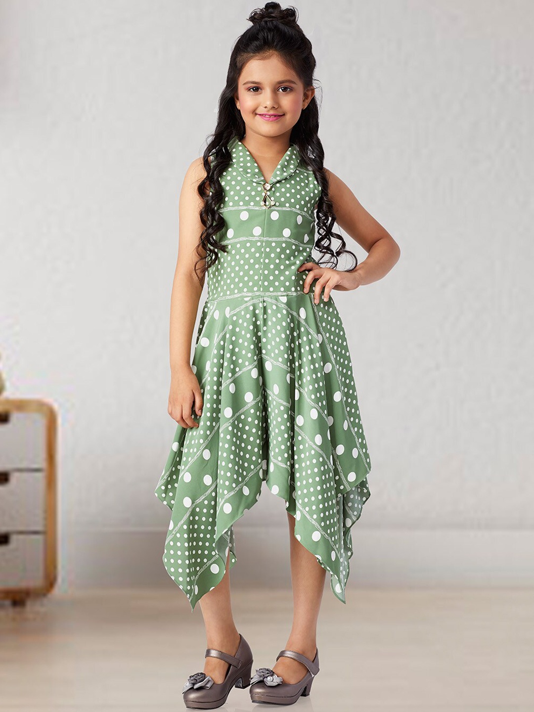 Peppermint Girls Green Printed Culotte Jumpsuit