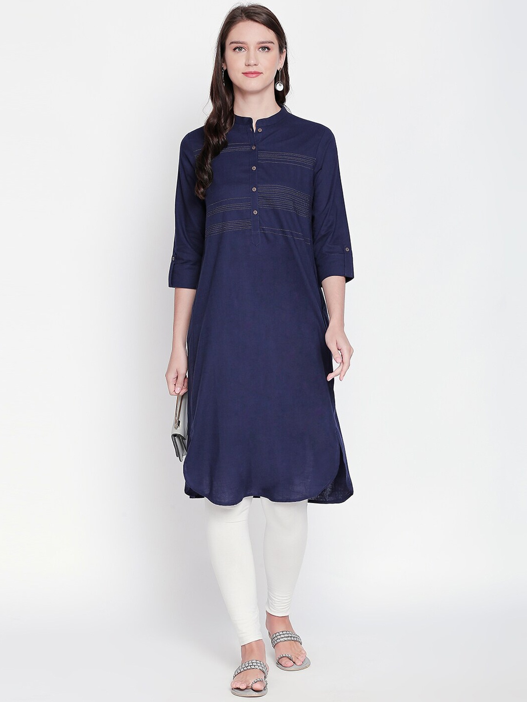 RANGMANCH BY PANTALOONS Women Navy Blue Solid Straight Kurta
