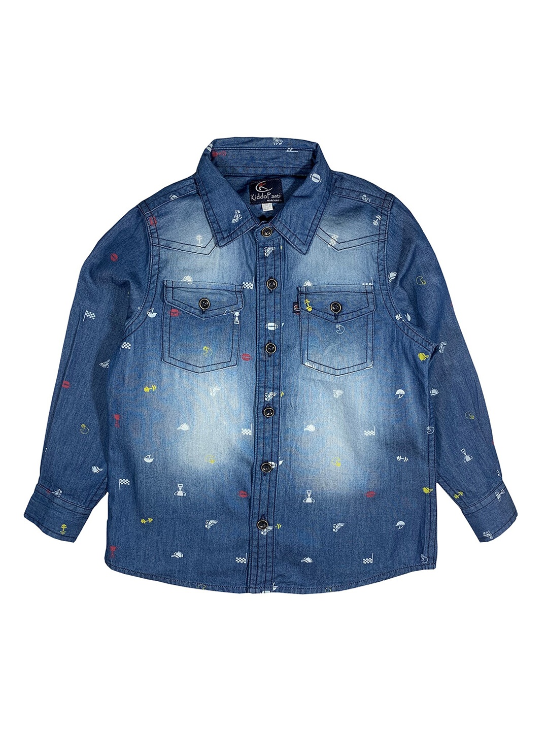 

KiddoPanti Boys Blue Standard Regular Fit Printed Denim Casual Shirt