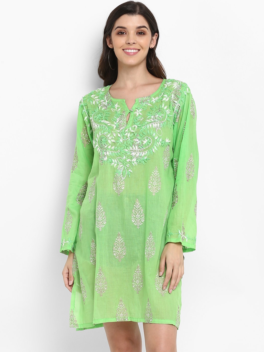 

Aditi Wasan Women Green & Off-White Embroidered Tunic