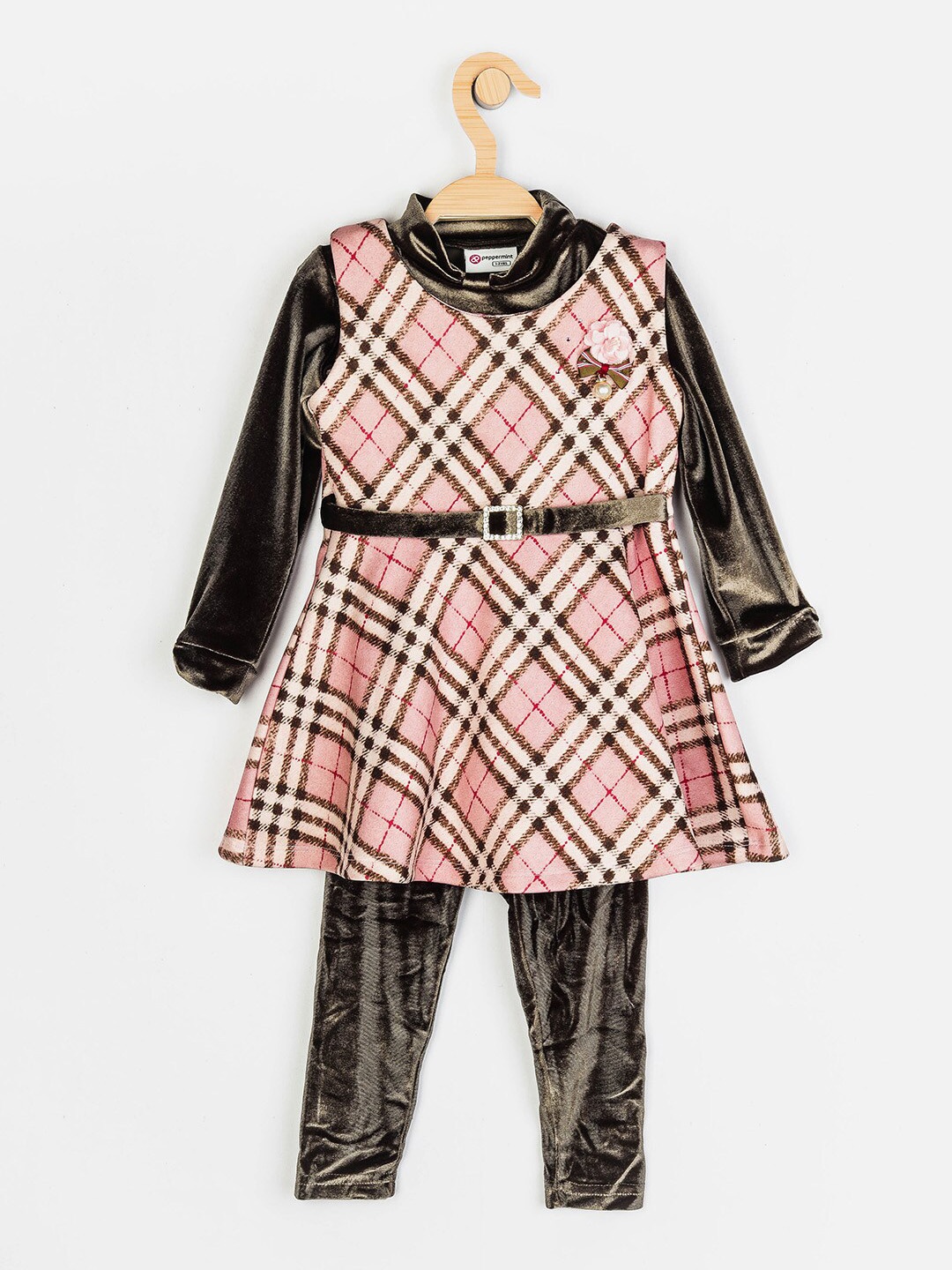 Peppermint Girls Pink & Grey Checked Tunic with Leggings