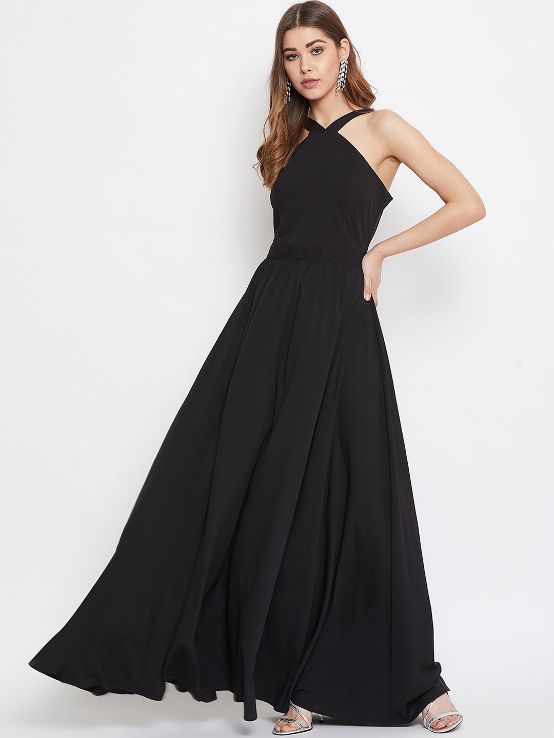 

Berrylush Women Black Solid Maxi Dress