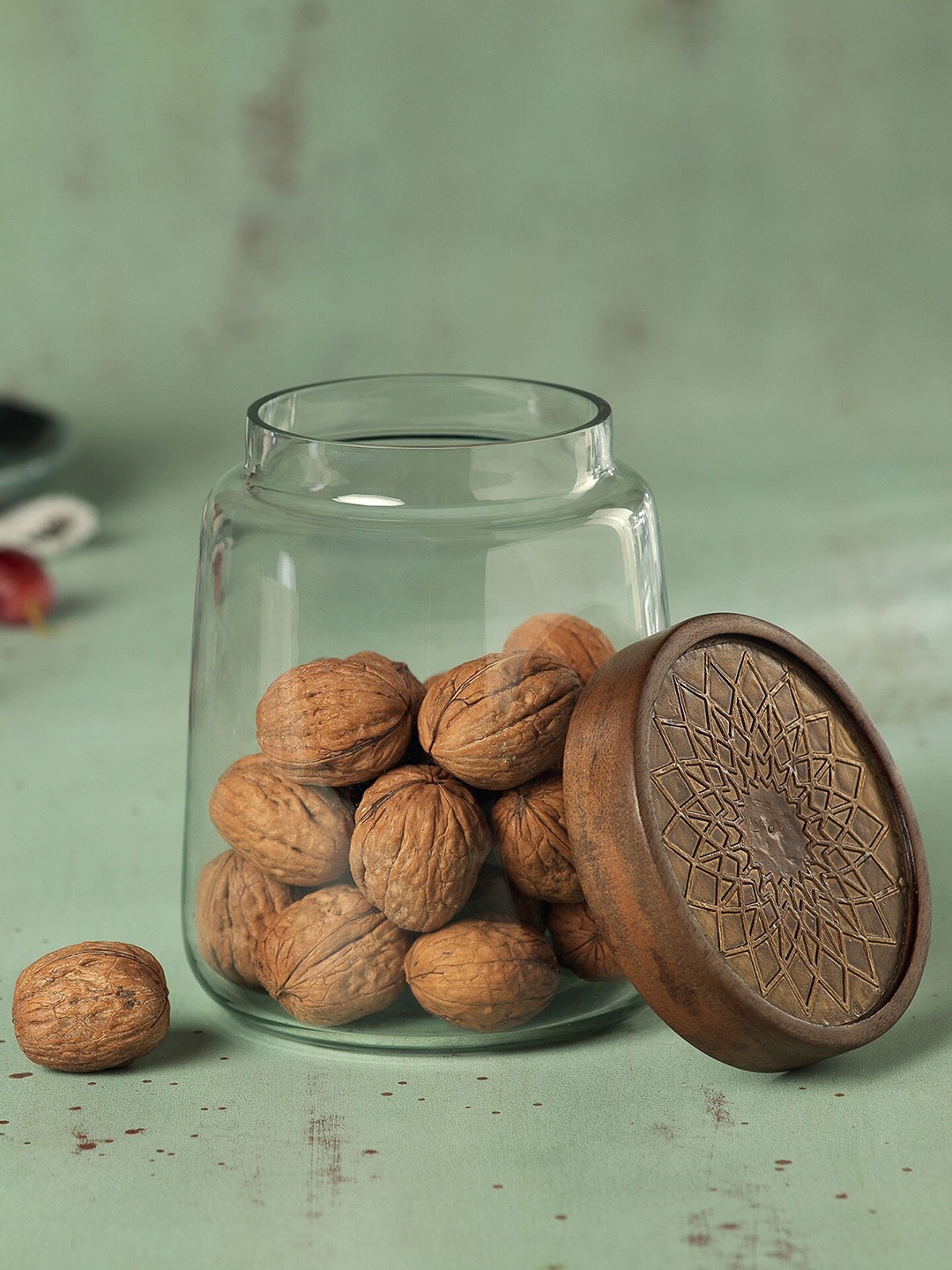 

ellementry Transparent & Brown Storage Jar With Metal Cladding Lid