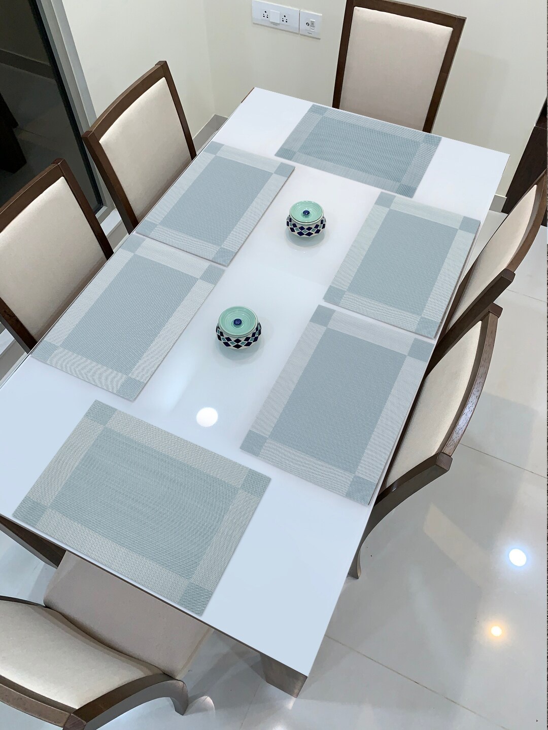 

HOKIPO Blue Set Of 6 Textured & Colourblocked Washable Table Placemats
