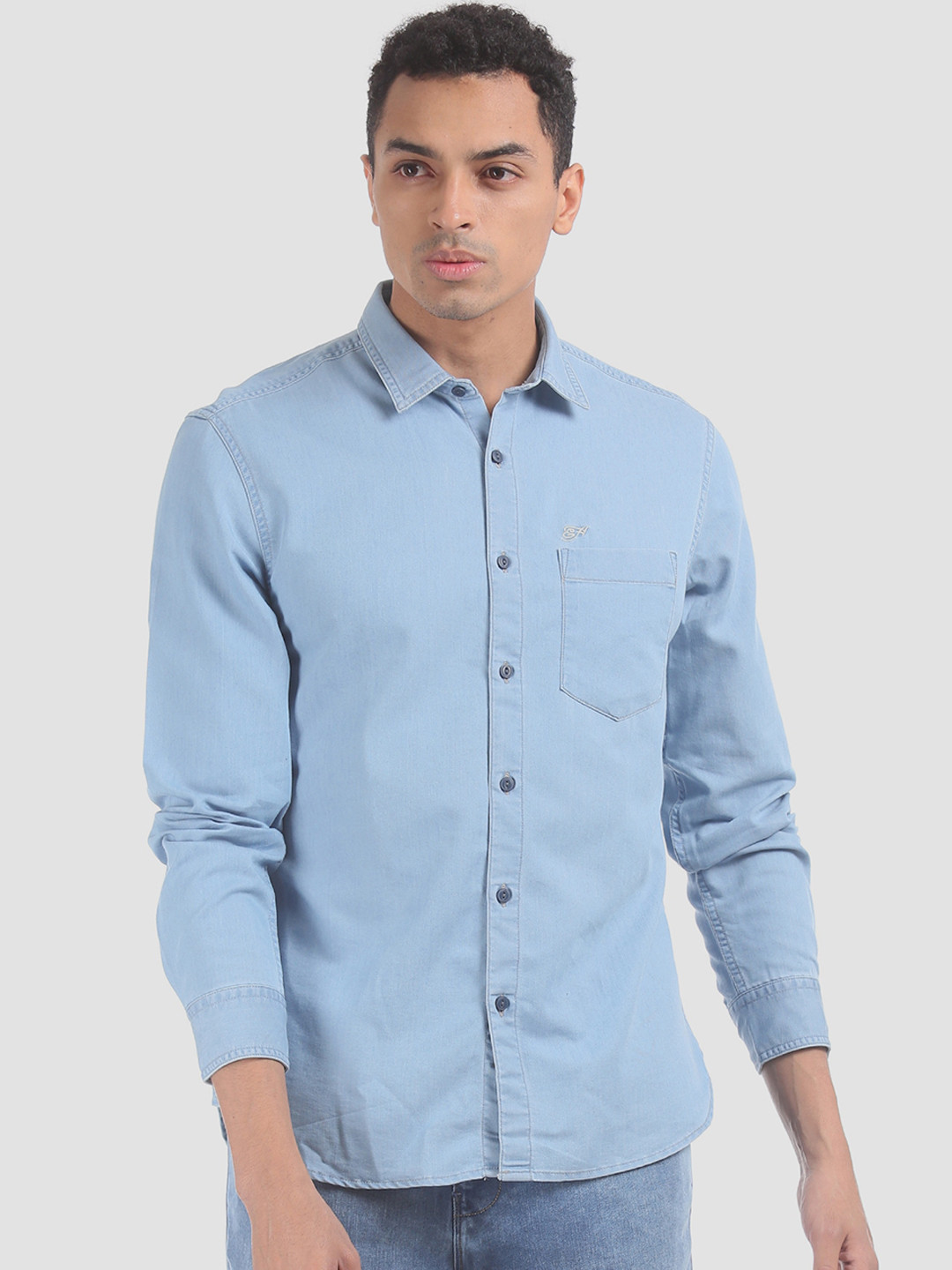 

Ed Hardy Men Blue Regular Fit Solid Casual Shirt