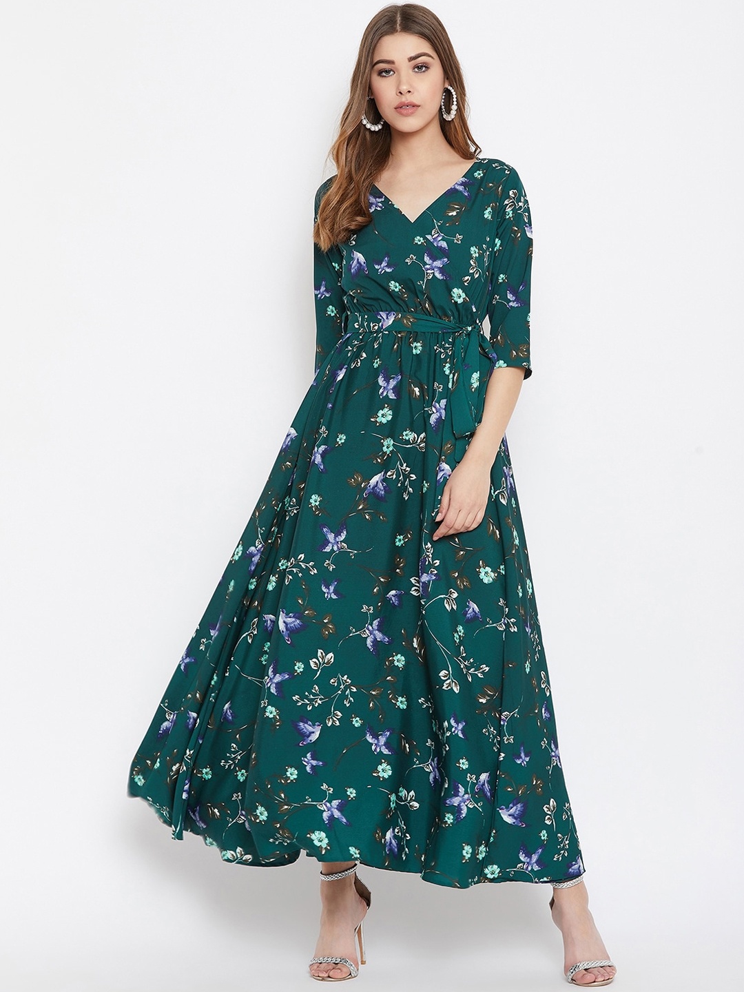 Berrylush Green FloralPrinted Maxi Dress