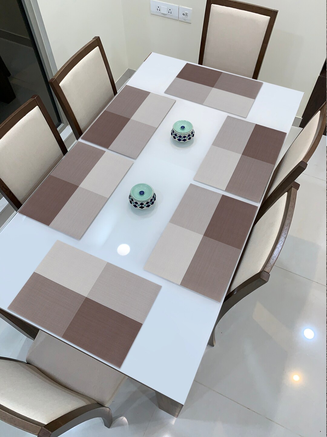 

HOKIPO Set Of 6 Brown & White Geometric Reversible Table Placemats, Grey