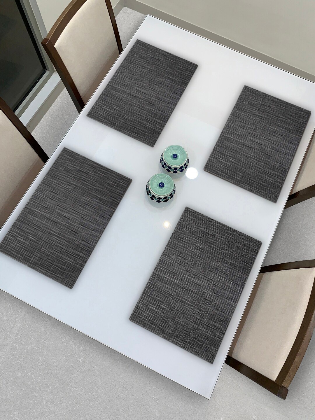 

HOKIPO Set Of 4 Black Solid Reversible Table Placemats