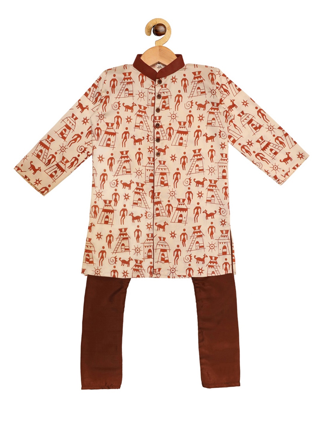 

SOULFULLY INDIAN Boys Beige & Maroon Warli Print Kurta with Pyjamas