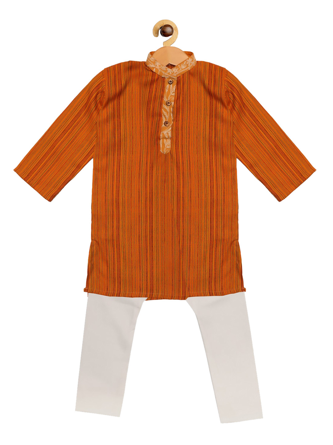 

SOULFULLY INDIAN Boys Orange & White Striped Kurta with Pyjamas