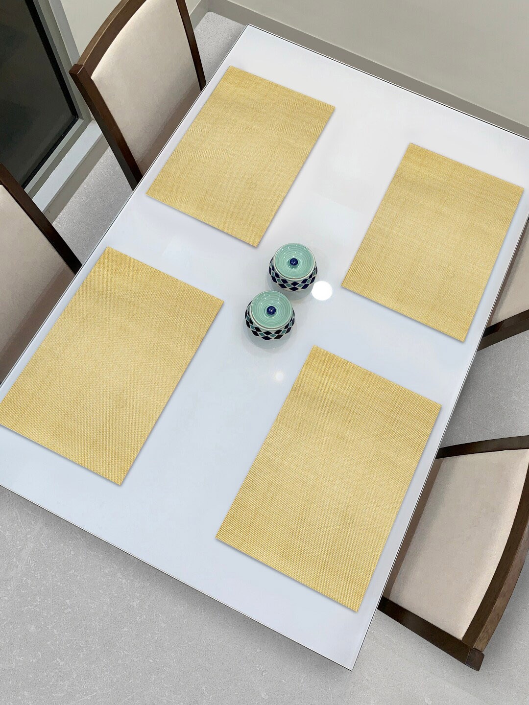 HOKIPO Set Of 4 Gold-Coloured Solid Reversible Table Placemats