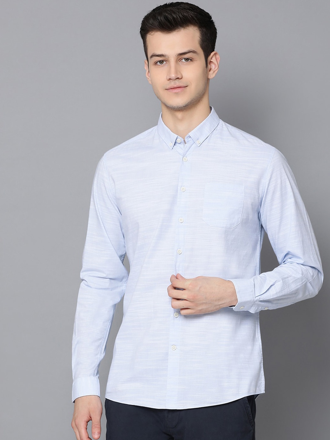 

LINDBERGH Men Blue & White Slim Fit Self Design Casual Shirt