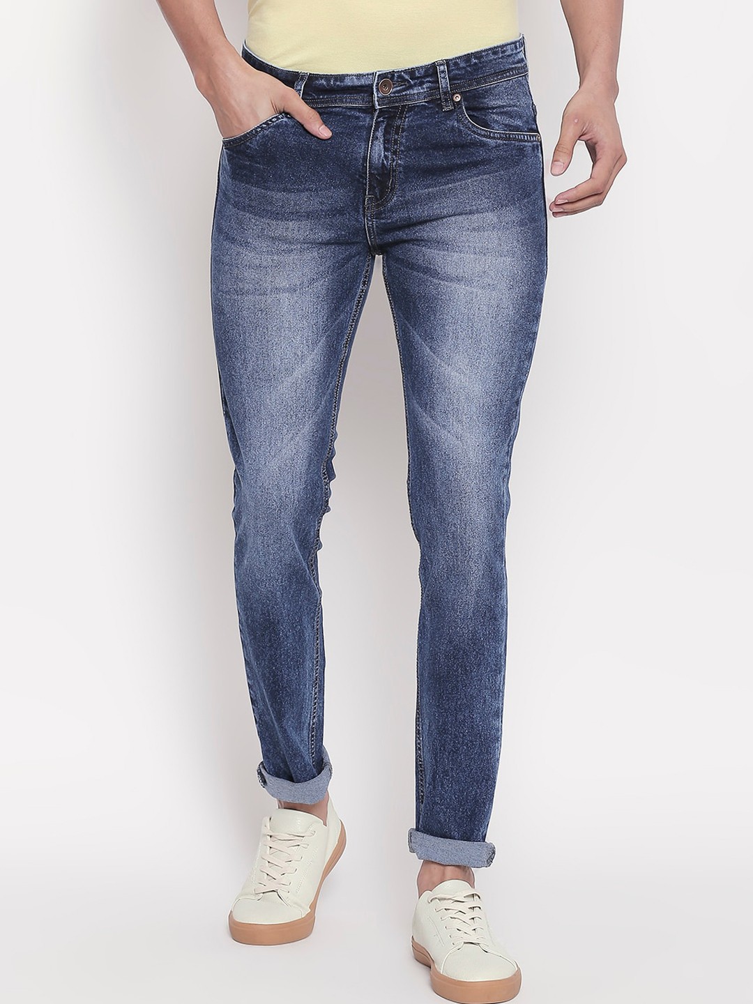 

High Star Men Plus Size Blue Slim Fit Mid-Rise Clean Look Stretchable Jeans