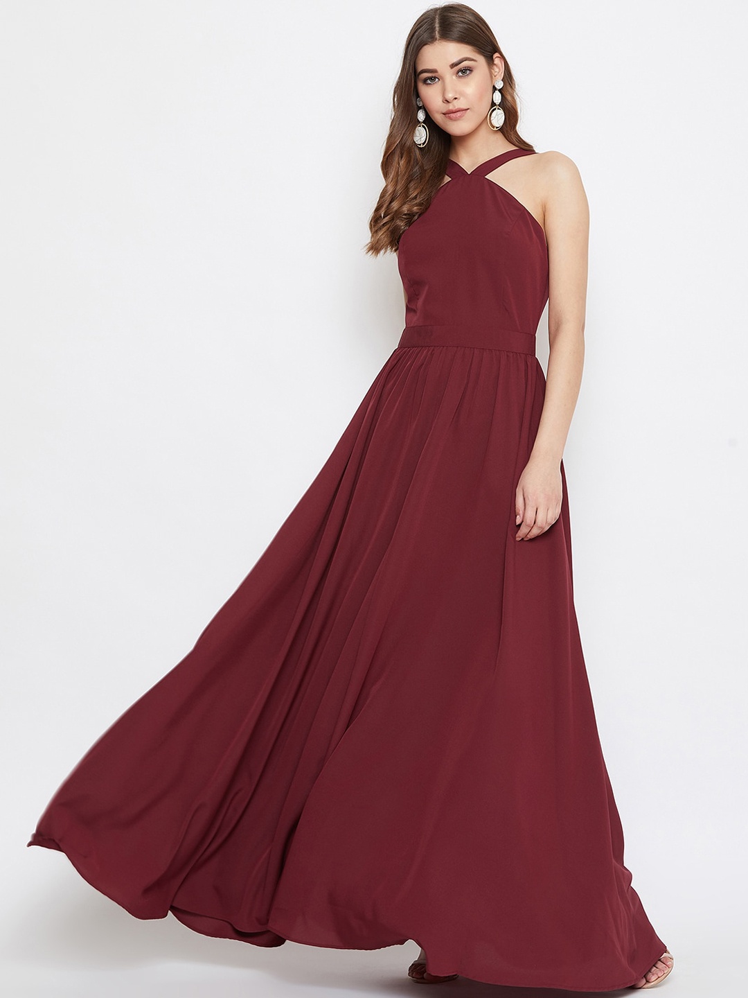 

Berrylush Women Maroon Solid Maxi Dress